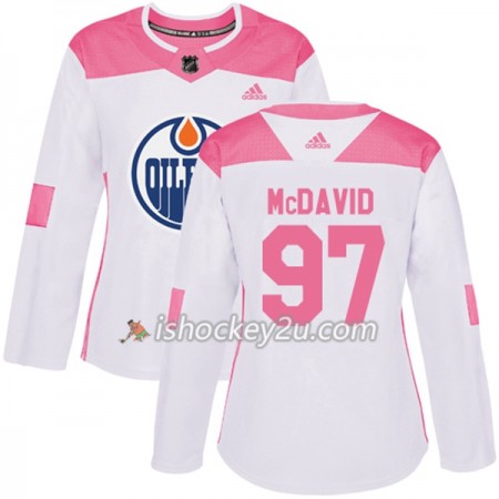 Dame NHL Edmonton Oilers Trøje Connor McDavid 97 Adidas 2017-2018 Hvid Lyserød Fashion Authentic